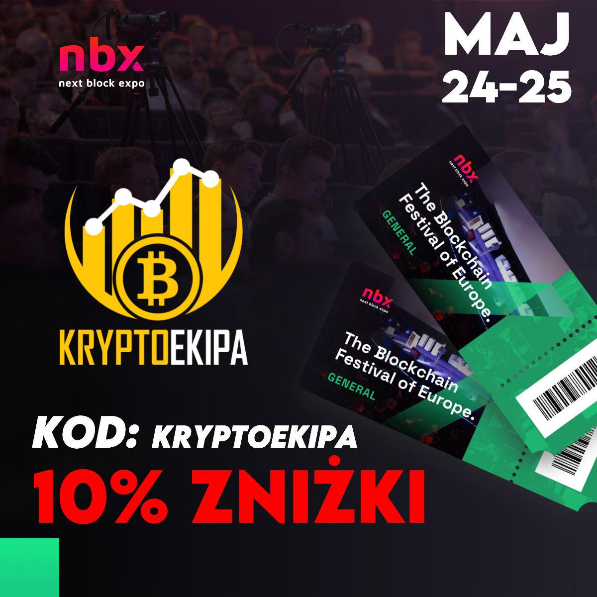 RCEGamesPL's tweet photo. Ostatni dzwonek by kupić bilety na @nextblockexpo
Bonus -10% na hasło: kryptoekipa
Ja będę a Wy?🧐
https://t.co/EVTxdQPgXb
#KryptoEkipa #kryptowlauty #kryptoevent #Crypto #BTC https://t.co/pdtC4MxNvY