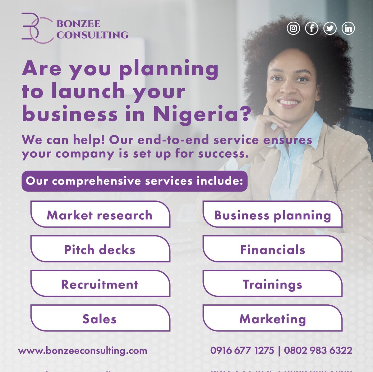 Don't let the logistics of starting a business in Nigeria hold you back. 
Simply send us a DM or email us to get started. 
Let's bring your business to life! 🚀🌟 

#BusinessLaunch #NigeriaBusiness #Entrepreneurship #BonzeeConsulting