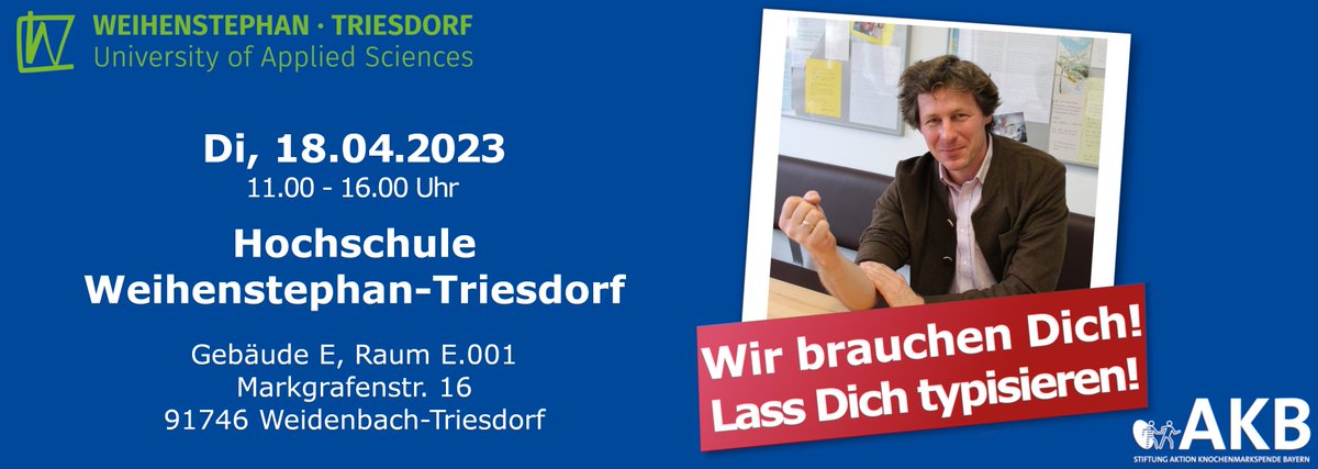 EhemTriesdorfer's tweet photo. Am 18.04.2023 findet am Campus Triesdorf eine Typisierungsaktion statt!
Bitte teilen und weitersagen! #typisierung #hswt #vet #ehemtriesdorfer #einmaltriesdorfimmertriesdorf #bildungszentrumtriesdorf https://t.co/auyLRznMk0