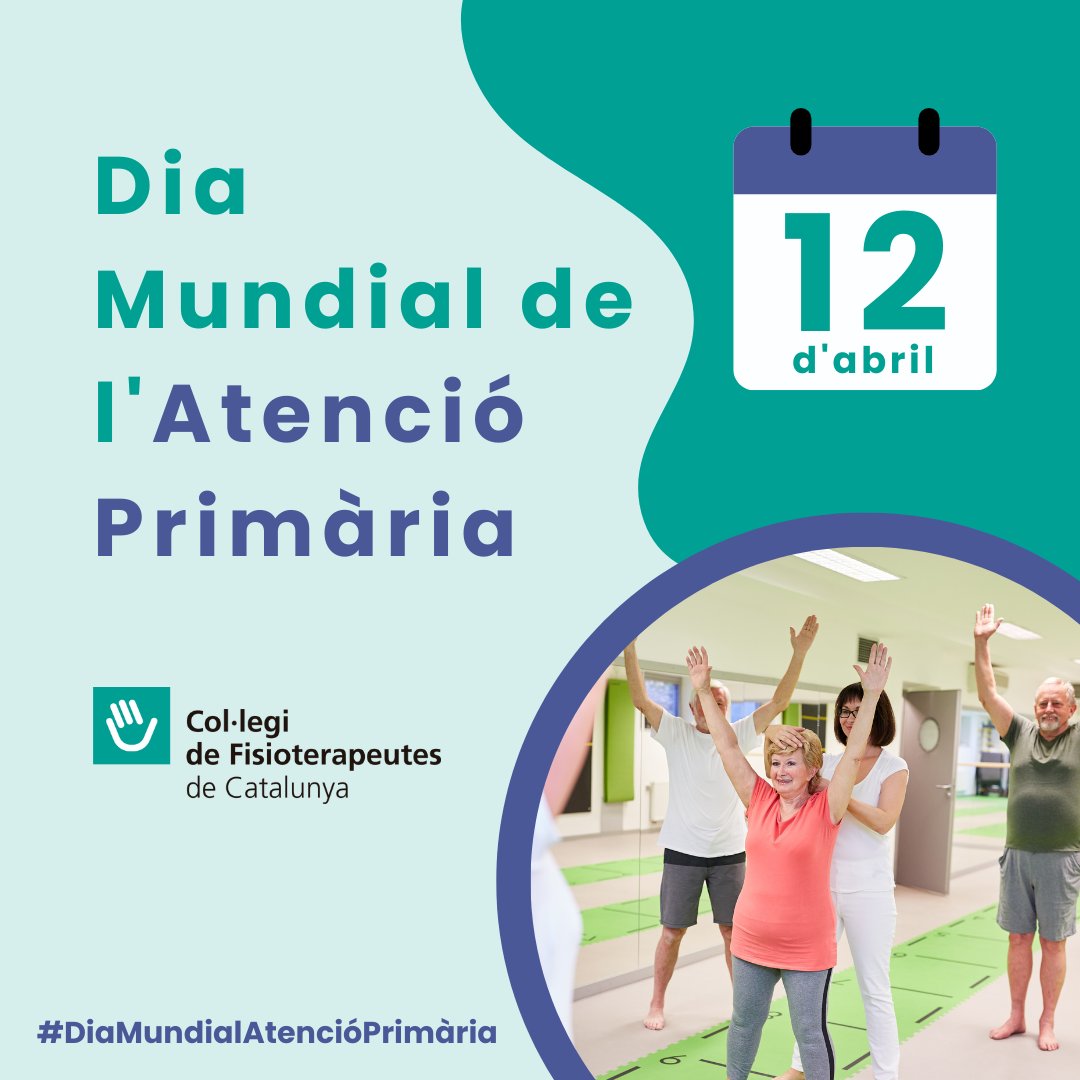 📅Avui, 12 d’abril és el #DiaMundialAtencióPrimària, data important per recordar el rellevant paper de la #fisioteràpia en la promoció i la prevenció de la #salut.

<a href="/colficat/">CFC</a> vol recordar que enguany s’incorporaran 366 #fisioterapeutes als centres d’#atencióprimària de #Catalunya