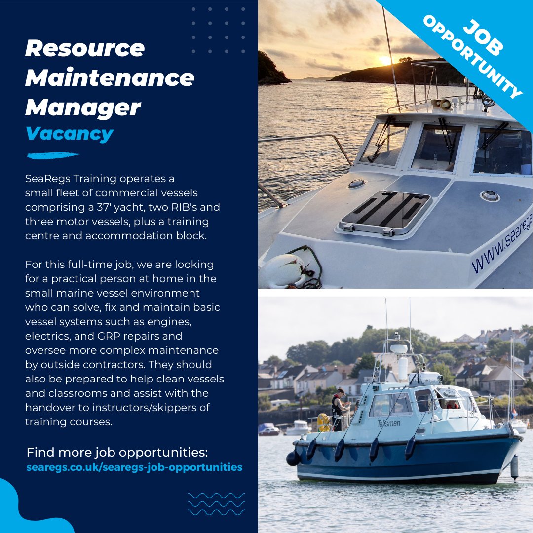 Find out about more job opportunities:
searegs.co.uk/searegs-job-op…

#boat  #boating #maritime #hire #workboat #sea #jobopportunities #recruitment #onthewater