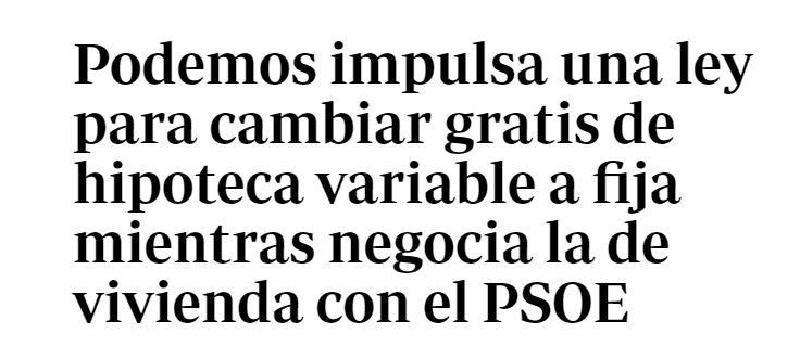 GustavoBolsa's tweet photo. Si te suben la hipoteca porque los bancos centrales financian la inflación que el estado crea, entonces no te preocupes, que te pasamos a un tipo de interés fijo. 
1.¿Si los tipos caen por debajo del tipo variable entonces los que ahora están a tipo fijo pueden pasarse a variable?
2.¿Quién indemniza a los deudores que en su día decidieron pagar un poco más por un tipo fijo y que volverían a pagar más si los tipos cayeran?
3.¿Cómo se garantiza que ante esta medida los bancos no ampliarían spreads trasladando el potencial riesgo al deudor, eliminando el tipo fijo o elevando este diferencial?
4.¿Cómo garantizan que ante una distorsión del riesgo del deudor, el banco decida no conceder nuevas hipotecas o conceda menos y más caras?

En definitiva, el populismo comunista de esta gente lo único que puede traer es más pobreza y misieria.