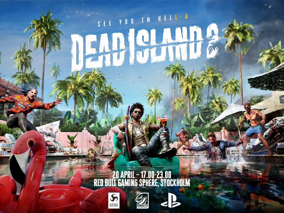 PLAION_NORDIC's tweet photo. Celebrate the release of #DeadIsland2 together with fellow slayers! 🎉

Open to everyone, dress up as your favorite Hell-A personality/zombie and have a chance to receive exclusive goodies 🧟

April 20th at Red Bull Gaming Sphere in Stockholm, Sweden. https://t.co/aadGnr4mbd