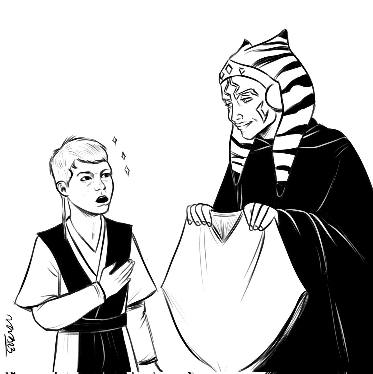nekroticism's tweet image. En una galaxia (alternativa) muy, muy lejana...Ahsoka regaló a Cal su primer poncho ✨

#whatif #ponchos #JediFallenOrder #JediSurvivor #Ahsoka #CalKestis #Grogu