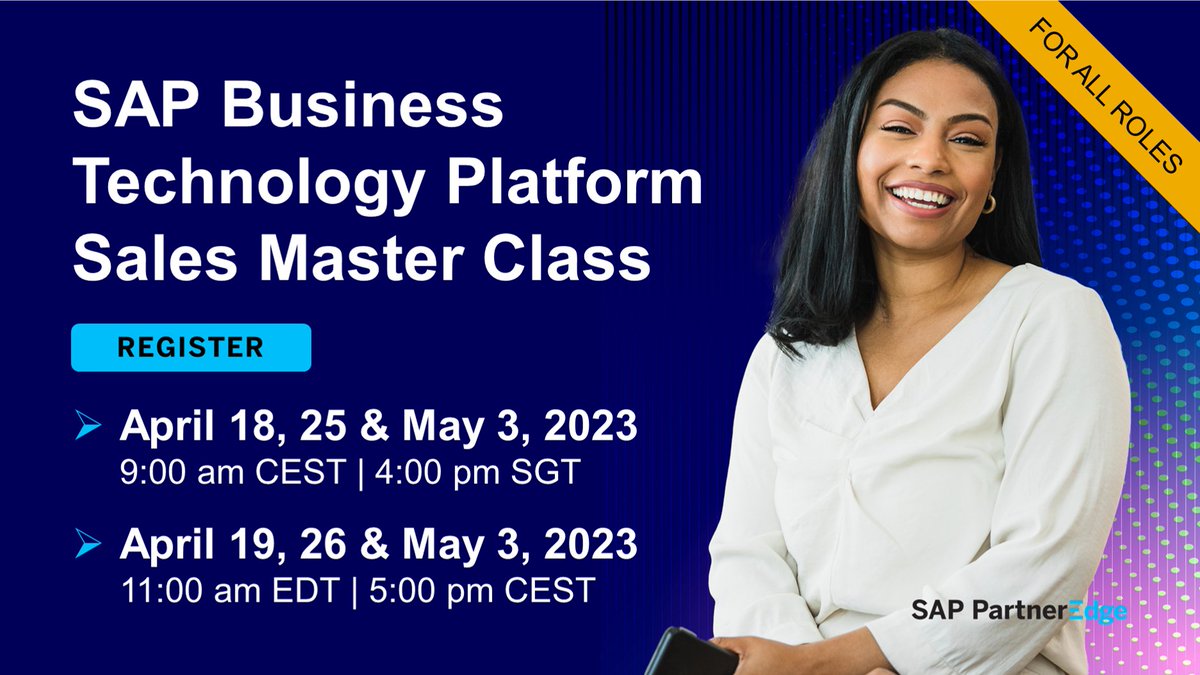 Want to successfully position, communicate value, discover opportunities &amp; sell #SAPBTP to your customers? Sign-up for a firm understanding of SAP’s BTP strategy &amp; the #SAPPartner value proposition. 

Europe: imsap.co/6017OKfyx 
Americas: imsap.co/6018OKfyI