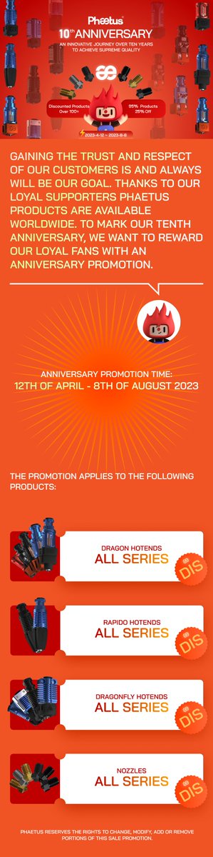 phaetus3D's tweet photo. Celebrate our brand's anniversary with us and enjoy incredible discounts on our products!😀

Take advantage of this opportunity to upgrade your hotends and nozzles at unbeatable prices.😆

Check the participating resellers in the comments sections.➡️➡️➡️ https://t.co/wsnlANrJz3