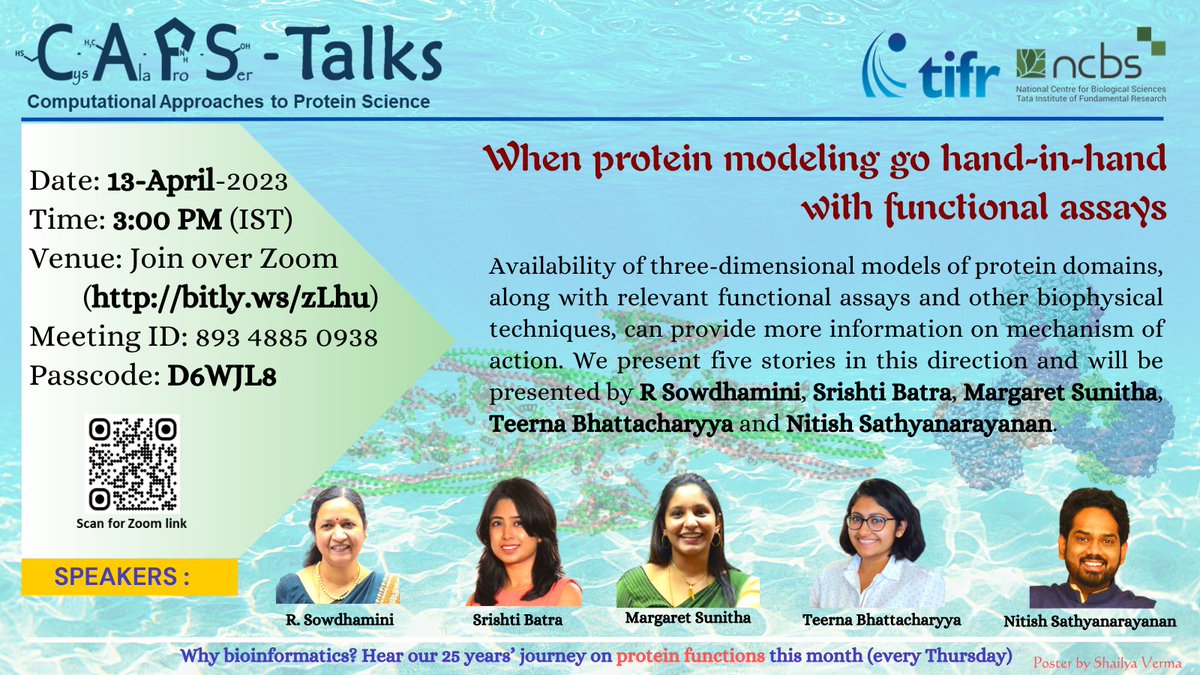 CAPS NCBS (@ncbs_caps) on Twitter photo <a href="/NCBS_Bangalore/">National Centre for Biological Sciences</a> <a href="/caps_ncbs/">R Sowdhamini</a> When DryLab_predictions met WetLab_assays!
How #collaborations brew? Join #CAPStalks this week to hear stories from #ORs, #hedgehog_protein, #myotubularin, #muscle_proteins & many more..
Thu 13th Apr @ 3PM IST
Zoom link: bitly.ws/zLhu Passcode: D6WJL8
#proteinmodeling <a href="/NCBS_Bangalore/">National Centre for Biological Sciences</a> <a href="/caps_ncbs/">R Sowdhamini</a> When DryLab_predictions met WetLab_assays!
How #collaborations brew? Join #CAPStalks this week to hear stories from #ORs, #hedgehog_protein, #myotubularin, #muscle_proteins & many more..
Thu 13th Apr @ 3PM IST
Zoom link: bitly.ws/zLhu Passcode: D6WJL8
#proteinmodeling