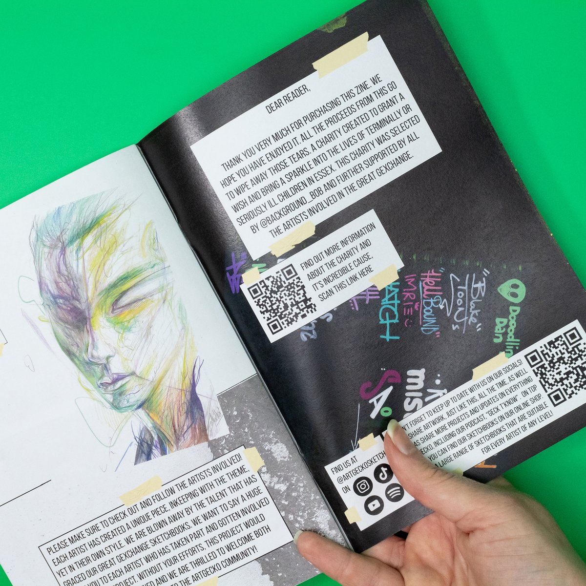 Artgecko Sketchbooks (@artgeckosketch) on Twitter photo SNEAK PEEK THROUGH THE GREAT GEXCHANGE ZINE! 👀
💚31 featured artists
💚Create your own <a href="/background_bob/">Background Bob</a> masterpiece
💚Sized A5 for reading on the go
💚100% OF THE MONEY MADE FROM THESE ZINES GO TO <a href="/Wipeawaythosete/">Wipeawaythosetears</a>
Find it on our online store RIGHT NOW for a limited time only! SNEAK PEEK THROUGH THE GREAT GEXCHANGE ZINE! 👀
💚31 featured artists
💚Create your own <a href="/background_bob/">Background Bob</a> masterpiece
💚Sized A5 for reading on the go
💚100% OF THE MONEY MADE FROM THESE ZINES GO TO <a href="/Wipeawaythosete/">Wipeawaythosetears</a>
Find it on our online store RIGHT NOW for a limited time only!