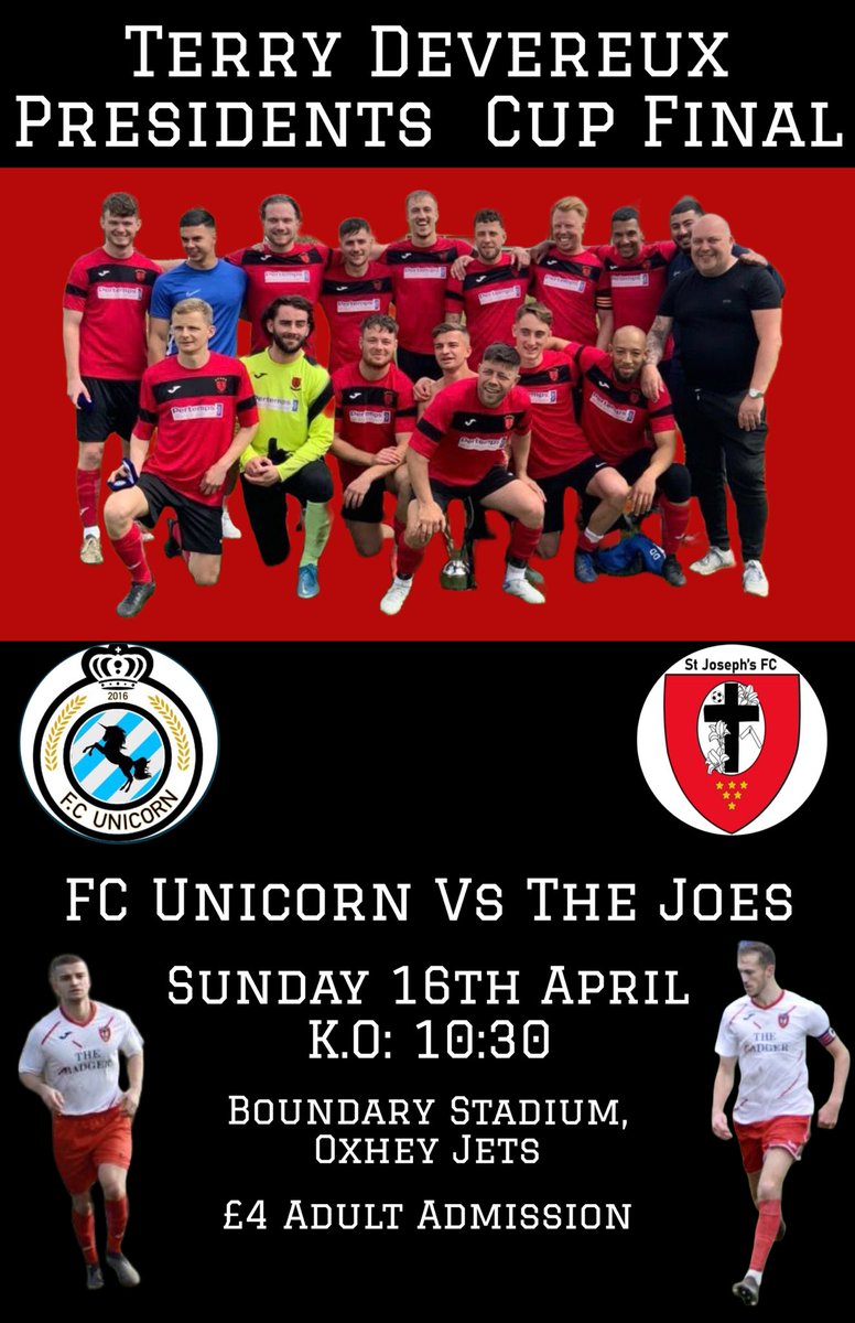 𝐂𝐮𝐩 𝐅𝐢𝐧𝐚𝐥:

Come down and support <a href="/DeanSeabrook26/">Dean Seabrook</a> &amp; his boys in the <a href="/WSFL55/">WSL</a>’s Terry Devereux Presidents Cup Final this Sunday.

vs <a href="/FCUnicorn95/">Calvs</a> 
📍Oxhey Jets
⏰ Sun 16/04 1030 KO
🏆 <a href="/WSFL55/">WSL</a> President’s Cup Final
💷 £4

#UTJ