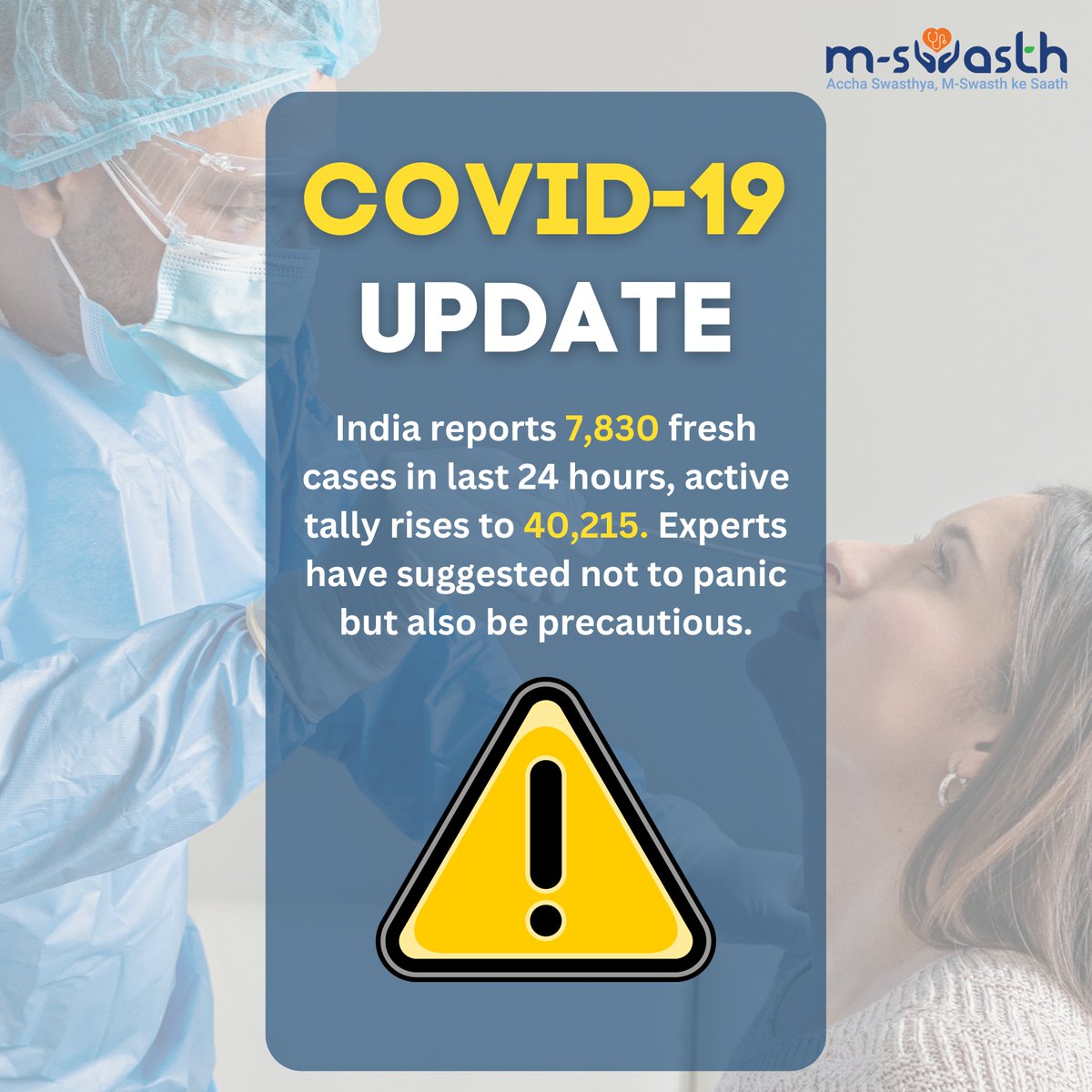 m_swasth's tweet photo. Covid-19 - India's active caseload jumps to 40,215 with 7,830 new cases in the last 24 hours. It is important to be precautious and get tested if you experience any symptoms.
.
.
.
.
.
.
.
#mswasth #India #COVID #Disease #Virus #Infection #Pandemic #COVID19 #Coronavirus #Health https://t.co/uhVqzDVCI5