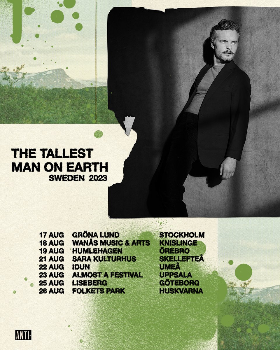 Today, I’m also excited to announce a string of tour dates in Sweden this August. https://thetallestmanonearth/tour for tickets