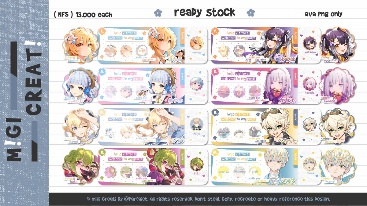 boleh bantuin RT iniii? terima kasiiih! >__♡

haloo! migi bawa layout ready stock genshin honkai sama anime nih, pricenya ada di pic, boleh dijemput nanti jam 20.30 wib! bisa juga booking dengan fee +2k / item yah! ♡___♡

ayo guys jajaan! #zonauang #zonaba #zonajajan