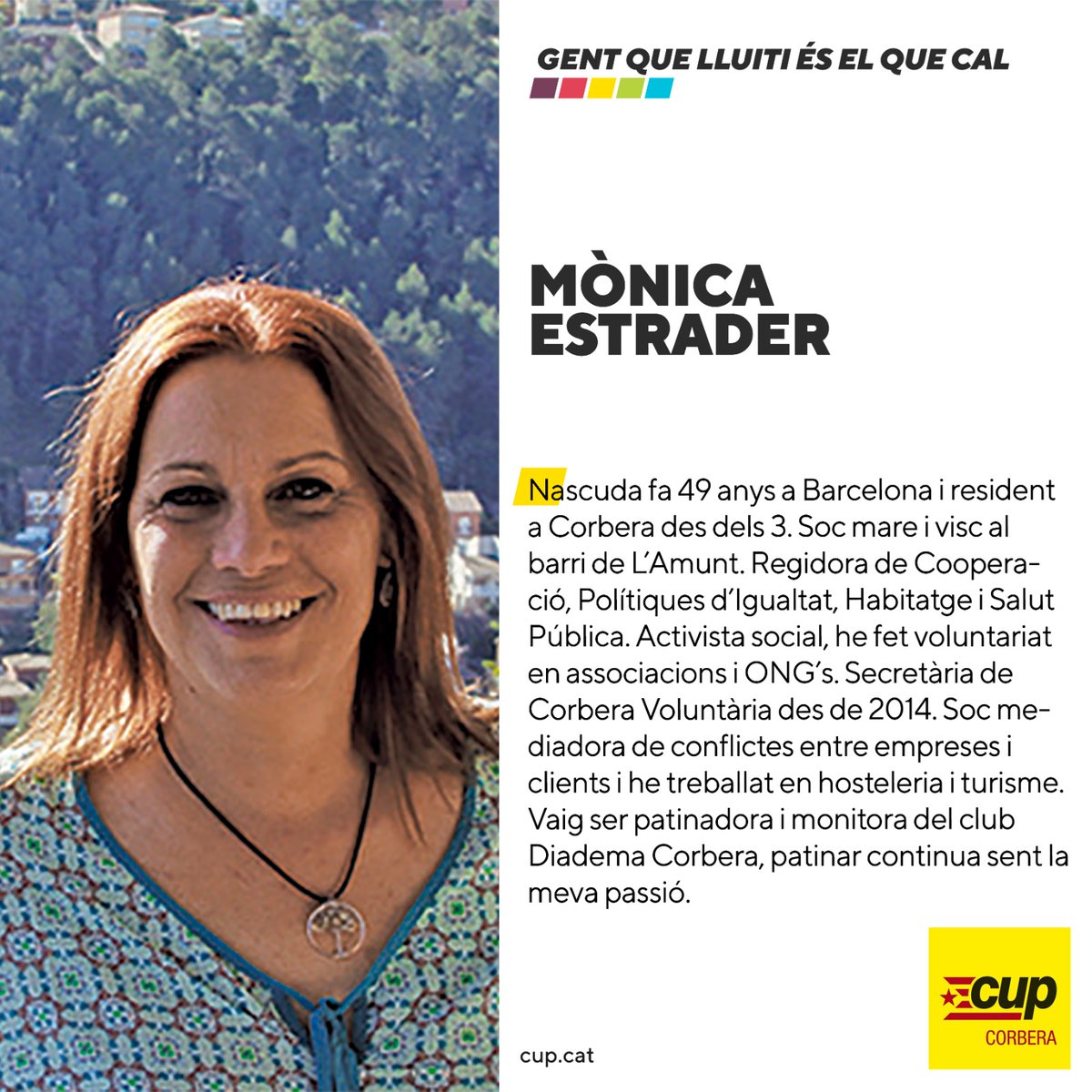 Iniciem la presentació de la llista electoral de cara a les eleccions a #Corbera
En el 1r lloc de la llista hi ha la Mònica Estrader, actual regidora d'Habitatge, Polítiques d'Igualtat, Salut Pública i Cooperació. És activista social i vinculada a diferents entitats del municipi.