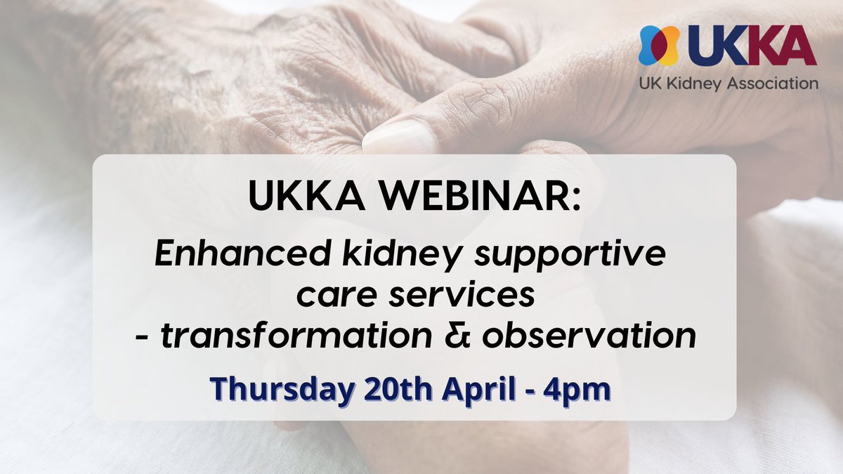 Don’t miss our next webinar
#kidney supportive care services - transformation &amp; observation

🔹 Ensuring supportive care is a core part of #renal services
🔹 #Research showing how clinicians support people with advanced kidney disease

📅 4pm 20 April
👉 bit.ly/3KCgyf7