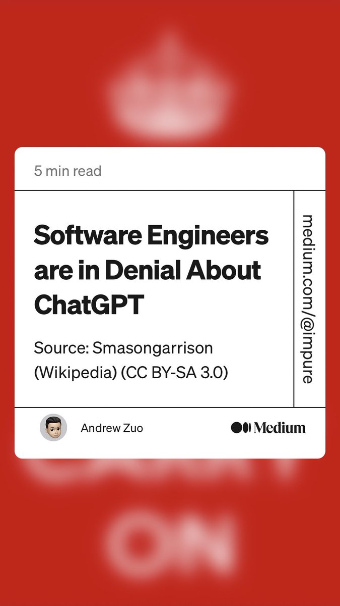 “Software Engineers are in Denial About ChatGPT” by Andrew Zuo
link.medium.com/4t49zU8YVyb