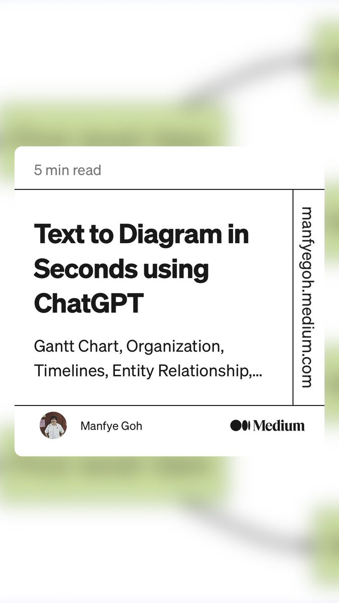 “Text to Diagram in Seconds using ChatGPT” by Manfye Goh
link.medium.com/xi8NN4bZVyb