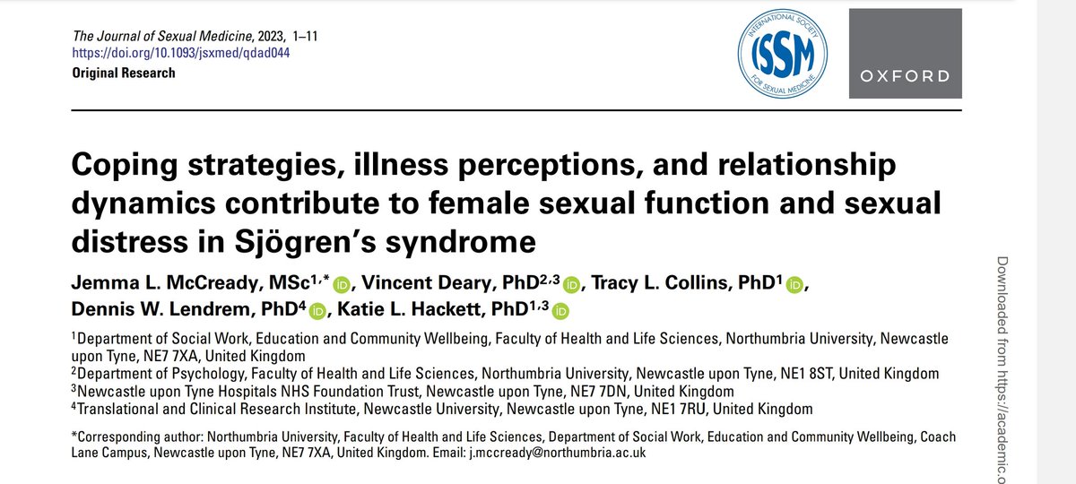 Dr Jemma McCready (@jemmamcc90) on Twitter photo First paper from my PhD exploring sexual function in #Sjogren's syndrome is now available open access: doi.org/10.1093/jsxmed…
<a href="/PSSresearcher/">Dr Kate Hackett</a> <a href="/VincentDeary/">Vincent Deary</a> Tracy Collins <a href="/dennislendrem/">dennis lendrem</a> First paper from my PhD exploring sexual function in #Sjogren's syndrome is now available open access: doi.org/10.1093/jsxmed…
<a href="/PSSresearcher/">Dr Kate Hackett</a> <a href="/VincentDeary/">Vincent Deary</a> Tracy Collins <a href="/dennislendrem/">dennis lendrem</a>