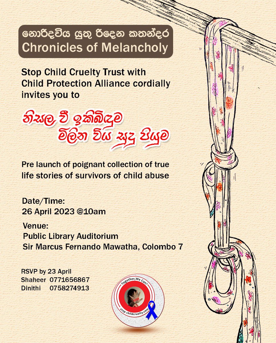 TushWickramana1's tweet image. You wanna do something really new for the New Year?

Open invitation to another unique event - April 26, 10am, Public Library Colombo. 
#NotMyChild