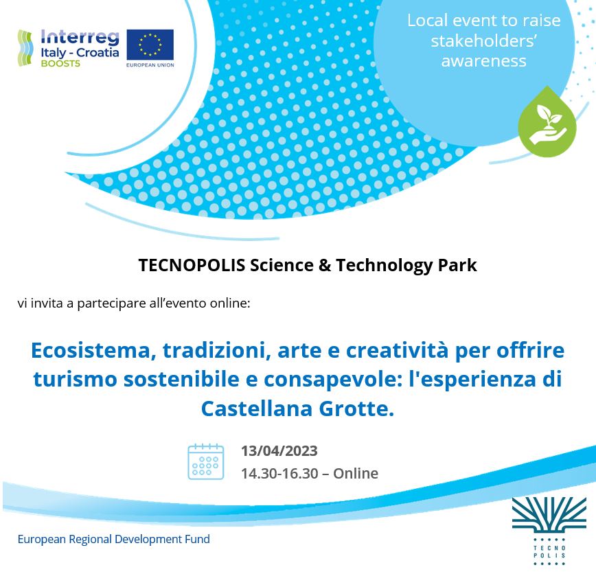 il 13 aprile nuovo evento del progetto #Boost5 finanziato da #InterregItalyCroatia.
Parleremo dell'esperienza di successo di #CastellanaGrotte.
Registrazioni qui: forms.gle/gtssuBQNrP2mFi…

#weareinpuglia #hellinthecave #turismoculturale #turismosostenibile