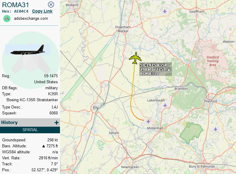 SirListenalot's tweet photo. #KC135 #AE04C4 as #ROMA31 with "AV" #F16's as #TREND81 airborne from Mildenhall https://t.co/6pwok7wzsf