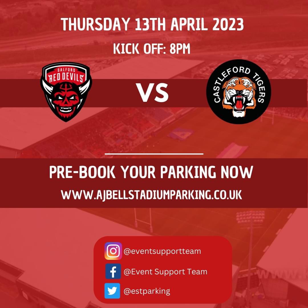 🏉Attending the @SalfordDevils v @CTRLFC game at AJ Bell Stadium this Thursday? 

🚗Pre-book your parking now to guarantee your space...

👉ajbellstadiumparking.co.uk/salford-red-de…

#AJBell #booknow #parking #carpark #football #PrebookNow #salfordreddevils #castlefordtigers🐯