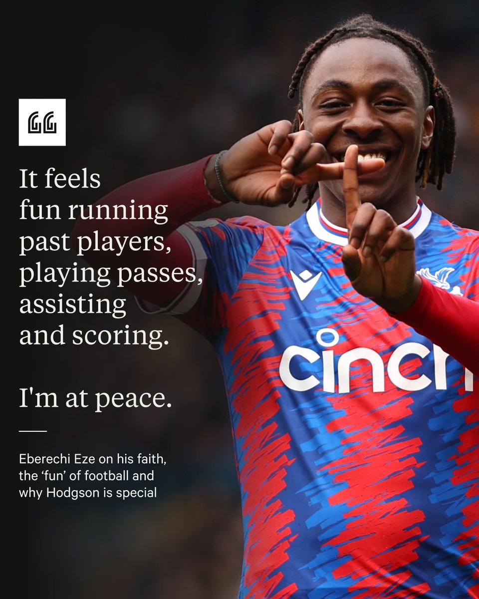TheAthleticFC's tweet photo. “Football can get super intense. My faith allows me to know there’s a deeper purpose as to why I’m in the position I’m in.”

Exclusive interview with Eberechi Eze on Christianity, chess with Michael Olise - &amp; a reunion with Roy at #CPFC.

📝 @MattWoosie

➡️https://t.co/TDIbJnpNS4 https://t.co/aI21sm9S7z