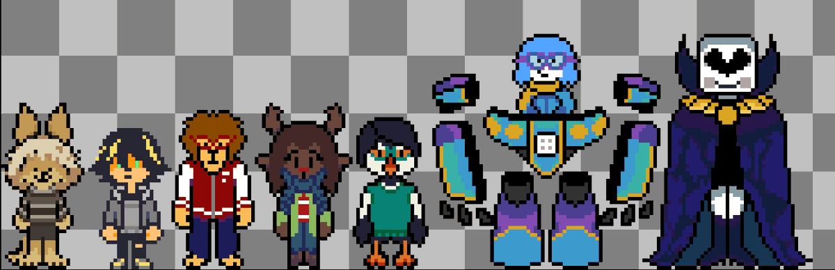 Deltarune_RW's tweet photo. Kept you waiting, huh? (I forgot the login, oops!)
We've been hard at work on the AU and prologue process is going nicely! Almost every main character has been resprited, take a look below!
#DeltaruneAU #DELTARUNE https://t.co/fcTUlIzGEc