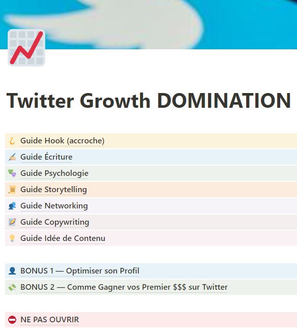 Michaelllpp's tweet image. Je viens de regrouper TOUS les guides que j'ai réalisés pour mes clients.

Ce guide contient TOUT ce dont vous avez besoin pour DOMINER Twitter📈

Je pourrais facilement le vendre à 150€.

🎁Vous le voulez GRATUITEMENT ?

1) Like &amp;amp; RT
2) commente "Growth"

(vous devez me follow)