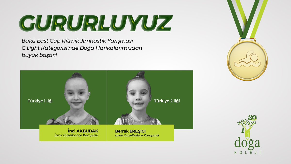 GURURLUYUZ👏🏻
Doğa Koleji İzmir Güzelbahçe Kampüsü öğrencilerimizi, Bakü East Cup Ritmik Jimnastik Yarışması'ndaki üstün başarılarından dolayı tebrik ederiz.