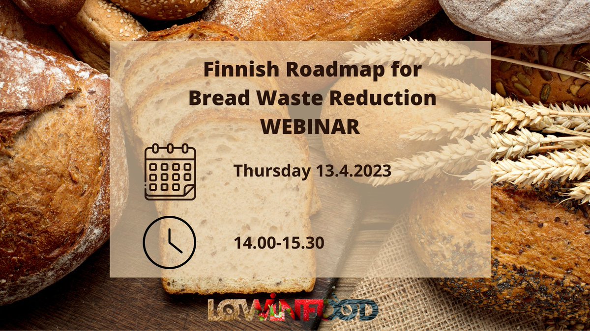 lowinfood's tweet photo. The @TampereUni #LOWINFOOD team in collaboration with @Leipuriliitto has organised a webinar for TOMORROW to present the roadmap for the reduction of #breadwaste in the Finnish market.
The deadline is TODAY to register‼️👉https://t.co/3fv0hdnEej #Finland #bread #foodwaste #H2020 https://t.co/rhNxNPaEaJ
