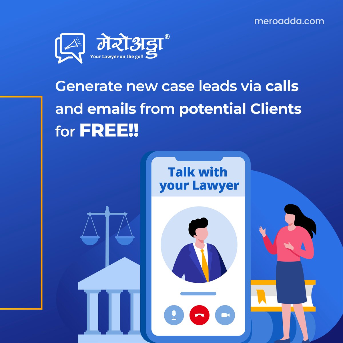 MeroAdda's tweet photo. Join MeroAdda for free and showcase your profile and contact details to the world. Answer legal questions and generate free case leads. Grow your practice and help others. #Lawyers #LegalSolution https://t.co/xES1ngA82b