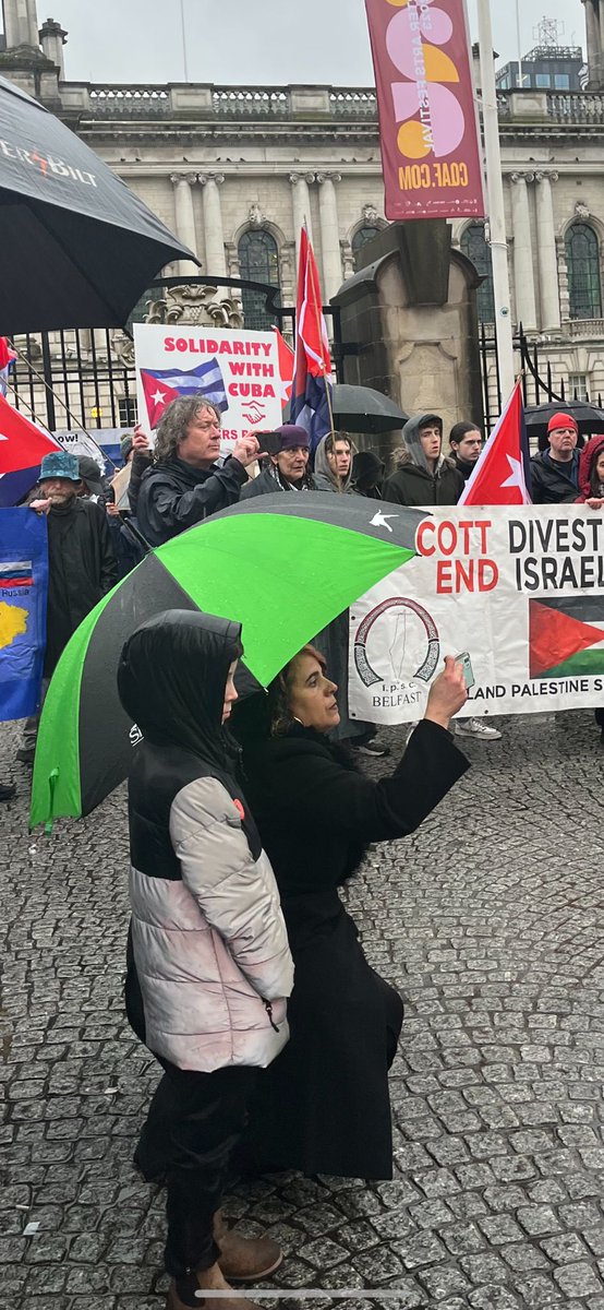 Some photos from yesterdays Anti-War Rally at #Belfast City Hall, great turnout despite the lashing rain! @CubaIreSol @TUFPalestine @PaleNews @CubaSolidarity @palestineaiduk