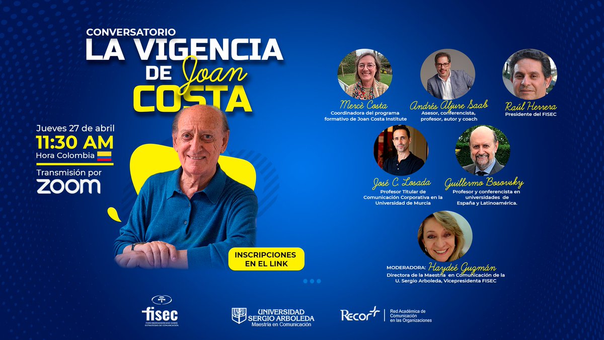 Estimados amigos, el jueves 27 tendremos este evento online, en el que conversaremos sobre las aportaciones más importantes de Joan Costa en #comunicación #branding #dircom ... Os invitamos a participar. Para asistir registrarse aquí: lnkd.in/eU2hUZVj