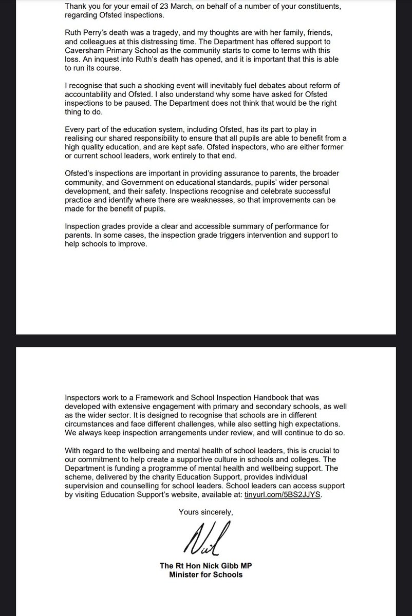 Staceyface_88's tweet image. Wrote to my MP about @Ofstednews and the death of Ruth Perry. Got back the most rubbish stock answer ever! And they wonder why we don&apos;t have faith in our local MP!
#Ofsted #OfstedReform #OfstedOut