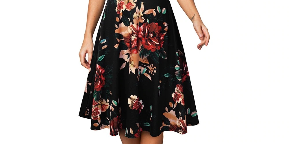 Vintage Elegant Floral Print Pleated Round neck vestidos A-Line Dress eezymart.com/nice-forever-v…