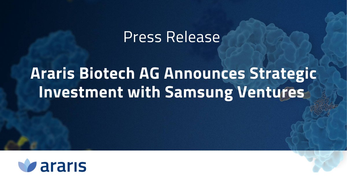 Araris Biotech (@ararisbiotech) on Twitter photo We’re pleased to announce <a href="/SamsungVentures/">Samsung Ventures</a> has made a strategic investment in Araris. These proceeds will be used to further support the development and advancement of our antibody-drug conjugate (#ADC) candidates. Learn more: bit.ly/41h6jCi We’re pleased to announce <a href="/SamsungVentures/">Samsung Ventures</a> has made a strategic investment in Araris. These proceeds will be used to further support the development and advancement of our antibody-drug conjugate (#ADC) candidates. Learn more: bit.ly/41h6jCi