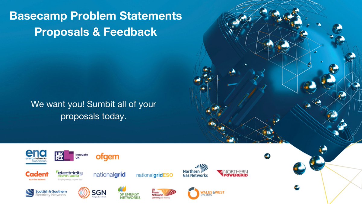 The Smarter Networks Portal is now open for your proposals to the Basecamp Problem Statements.

Register your details to submit your proposal &amp; view the template to review the questions. We'll feedback on all proposals✅

The proposal deadline is on May 5:
smarter.energynetworks.org/energy-innovat…