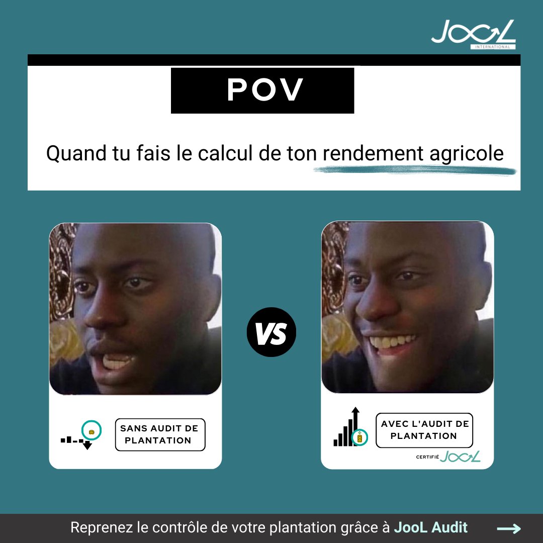 JooLINT's tweet photo. 💡La meilleure idée que vous puissiez avoir c'est de faire un audit de votre plantation 🤑
Contactez nos experts dès maintenant:
📱+225 27 22 557 825
📩info@jool-int.com
#AgriTech #JooL #Meme #SmartAgriculture #Drone #Experts #Advices #CI #225 #African #MadeInAfrica https://t.co/wpZbyDfqVo