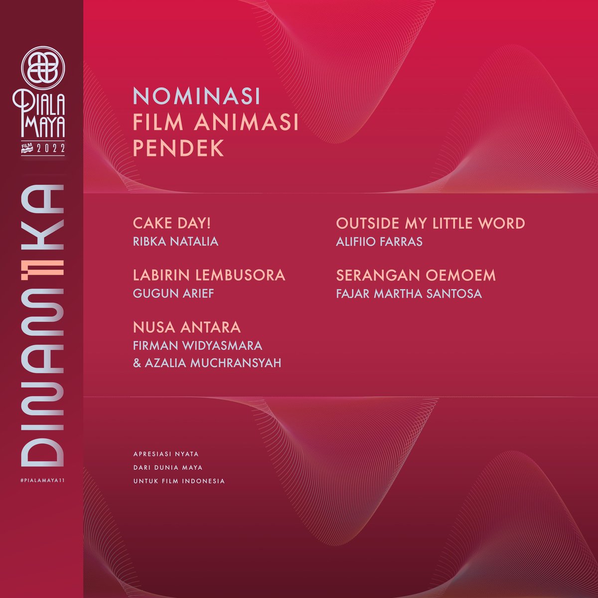 PialaMaya's tweet photo. โจ Inilah Nominasi Film Animasi Pendek Terpilih #PIALAMAYA11 #DINAM11KA https://t.co/Yngt8nKdsC