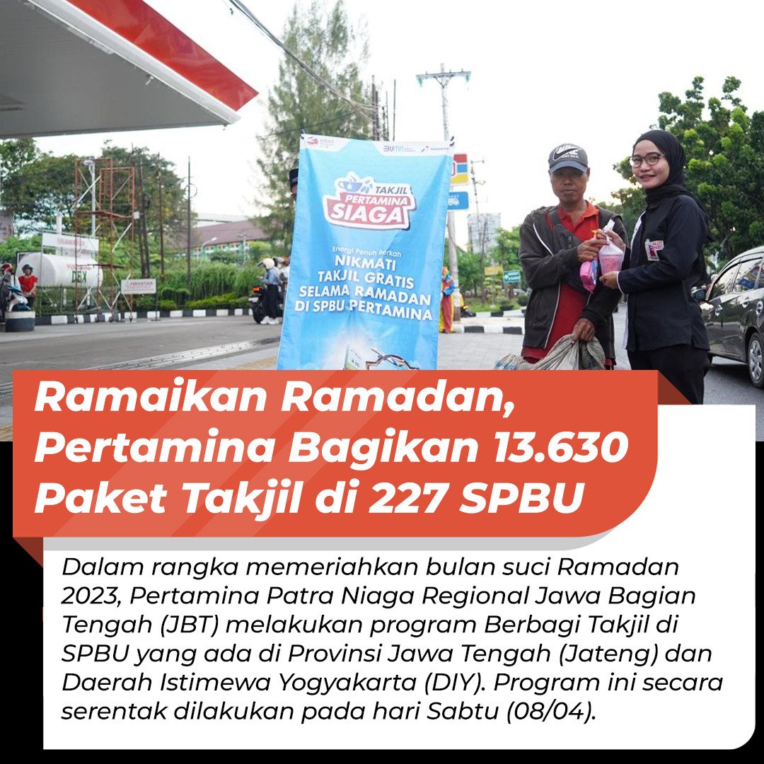 Berbagi keberkahan di bulan Ramadan, Pertamina bagikan 13.630 paket takjil di 227 SPBU secara serentak.
<a href="/pertamina/">PERTAMINA</a>
@KemenBUMN
#Pertamina
#EnergyToday
#EnergyTodayID
#TheEnergyToday
#MudikLebaran2023
#MudikLebaran
#Lebaran2023
#IdulFitri1444H