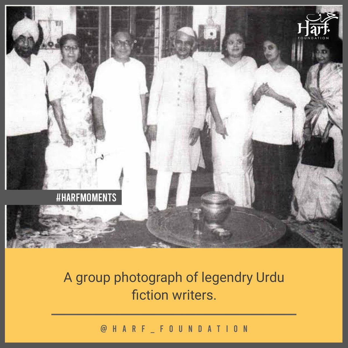 Harf_foundation's tweet photo. #Harfmoments | #rarepictures
A group photograph of legendry Urdu fiction writers.
...
From right to left:
Salma Siddiqui, Ismat Chughtai, Doctor Abid Hussain, Krishan Chander, Saliha Abid Hussain and Rajinder Singh Bedi.
1/2
#Harffoundation #urduadab #urducommunity #fiction https://t.co/0ClarfgpFQ