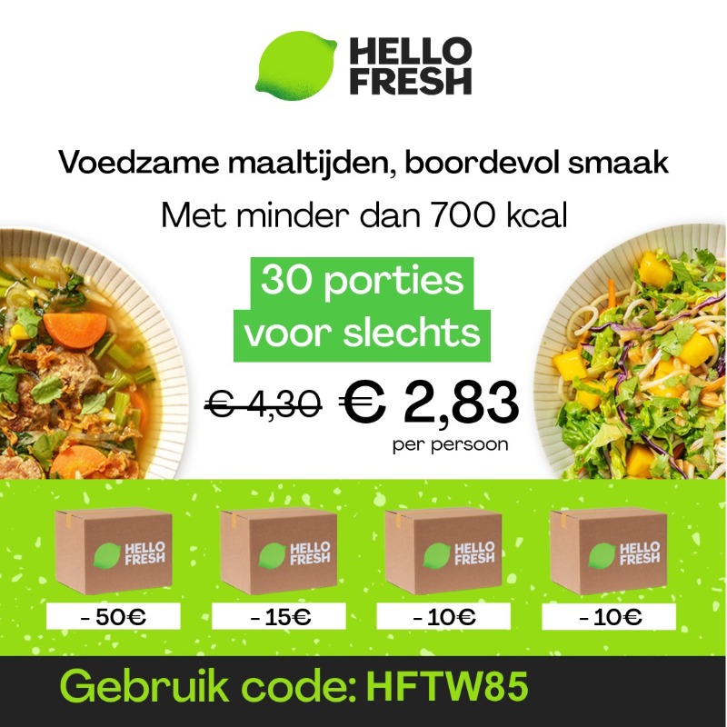 HelloFreshNL's tweet photo. Ervaar het gemak van thuis koken 😍 Krijg verse ingrediënten thuisbezorgd en kook in een handomdraai de lekkerste maaltijden 💃 Mis de korting niet, krijg vandaag nog tot € 85 korting + cadeaus ⚡ Gebruik code: HFTW85