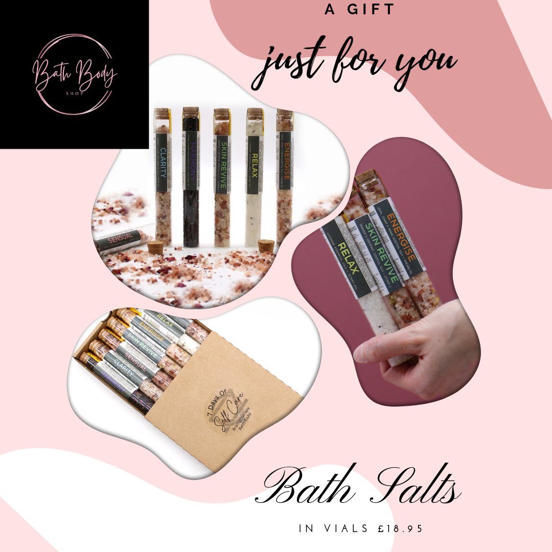 BathbodyShop's tweet image. This carefully gift pack includes 7 different blends, one for each day of the week, 
Each vial contains enough bath salts for a single use, making them perfect for on-the-go or for those who like to switch up their scents frequently. #aromatherapybathsalt #bathsalt #bathandbody