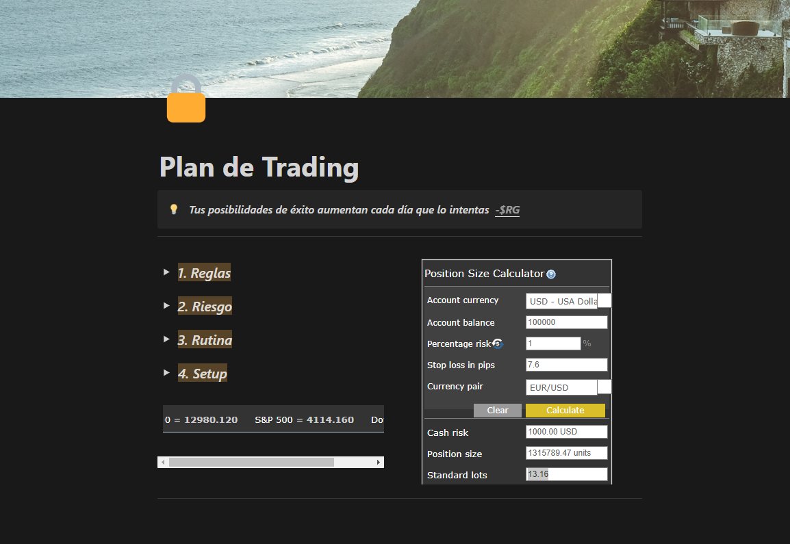 ¿Quieres recibir GRATIS esta plantilla de Notion para tu Plan de Trading? ‼️

➡️Con los precios en vivo de diferentes activos + una calculadora de posiciones para forex

📩Simplemente sígueme, da RT🔁+MG❤️ al tweet y comenta "Lo quiero", luego envíame un MD
