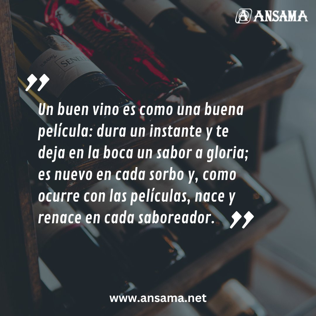 Estamos muy de acuerdo con esta reflexión sobre el #vino 🍷

En Ansama comercializamos los mejores vinos de #Jerez y del resto del mundo🌍. 

¡Hazte con tu favorito! 👉ansama.net/categoria-prod… 

#vinos #vinosdecalidad #vinosdejerez #ansamagourmet