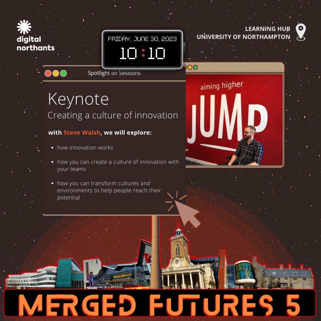 🤸 Our keynote speaker at #MergedFutures5 at <a href="/UniNorthants/">UniofNorthampton</a> on Friday 30 June is <a href="/SteveoWalsh/">Steve Walsh</a>, MD of <a href="/wejumphigher/">Jump Media Group</a>

🗣️ Steve will be exploring how to create a culture of innovation and help people reach their potential

🎫 Get your free ticket for the day: digitalnorthampton.com/events2/merged…