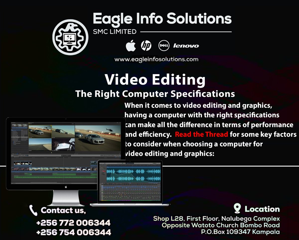 EagleInfo_UG's tweet photo. #Thread
1/5: Choosing the right computer with the proper specifications can make all the difference in performance and efficiency.
Consider these key factors when selecting a device to optimize your workflow and ensure high-quality results. #EagleInfoSolutions #ComputerSpecs https://t.co/U2lnWFyBNP
