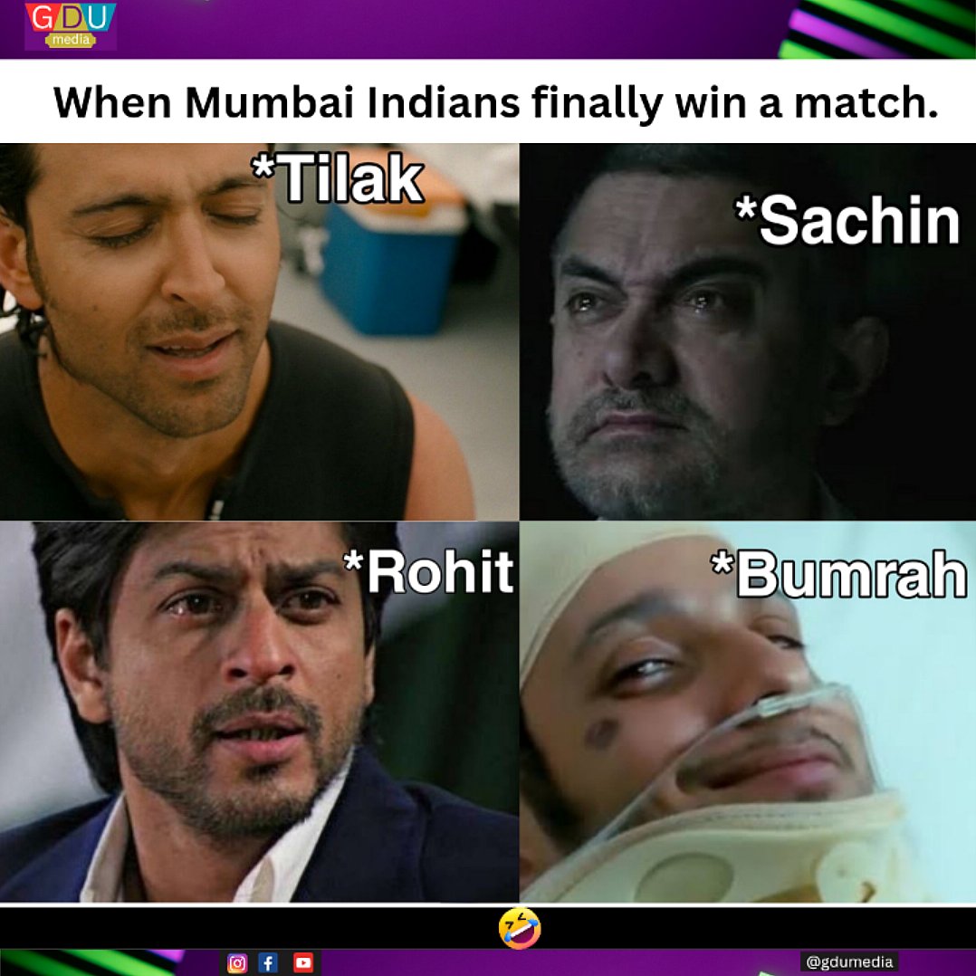 GduMedia19941's tweet photo. Mumbai Indians finally win a match.

#ipl2023 #ipl #rohitsharma #tilakvarma #sachintendulkar #bumrah https://t.co/G6iA4POGkk