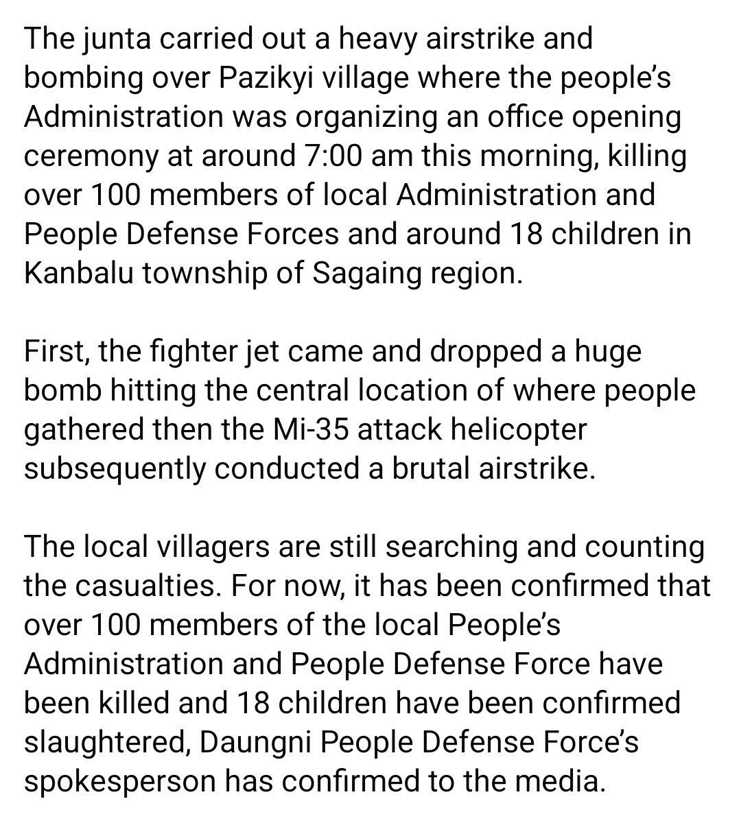 melodyphyo's tweet photo. The junta airstrike kills over 100, including 18 children in the Sagaing region, northwest Myanmar.  #HelpMyanmarIDPs #2023Apr12Coup #WhatsHappeningInMyanmar https://t.co/8N2bbwUal6