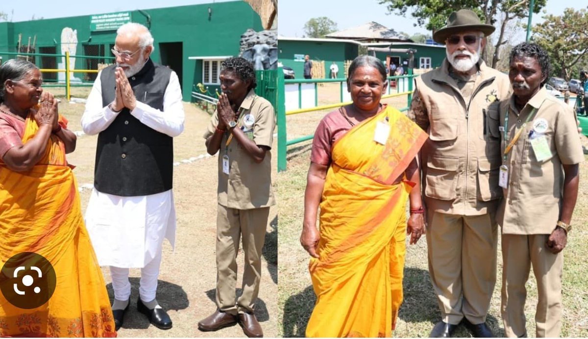 skpkaruna's tweet photo. இதைப் பற்றி உதகையில் சுவாரஸ்யமான செய்தி ஒன்று பேசப்படுகிறது. முதலில் டிசைன் செய்யப்பட்ட அந்த உடையில் வந்து இவர்களை சந்தித்து போட்டோ எடுத்துக் கொண்டு பிரதமர் போயிருக்கார். பிறகு ஒரு ஃபாரீன் மீடியா இந்தத் தம்பதிகளைச் சந்தித்து பிரதமரைச் சந்தித்த அனுபவம் எப்படின்னு கேட்டிருக்காங்க! இவர்களோ, பிரதமரா! யாரோ ஃபாரஸ்ட் ஆஃபீசர்தானே வந்துட்டுப் போனாங்க என அப்பாவியா கேட்டிருக்காங்க! இந்தச் செய்தியைக் கேட்டுப் பதறிப் போன பிரதமர் PR குழு, மீண்டும் அவரை அழைத்து வந்து வழக்கமான வடநாட்டு காஸ்டியூம் அணிவித்து படம் எடுக்கச் செய்தனராம்! 
பிரதமர் வேலைன்னா சுலபம் இல்லை போல!